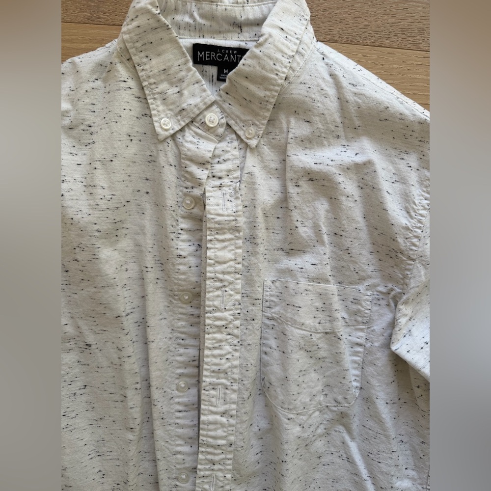 J.Crew Mercantile Men’s Button-Down Shirt Medium White Speckled Cotton Casual